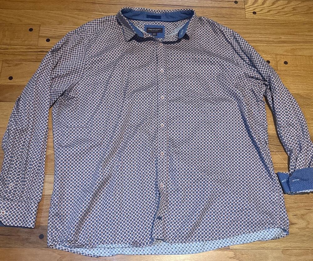 Johnston & Murphy Shirt Men 3XL Orange Blue Geometric Print Cotton Resort